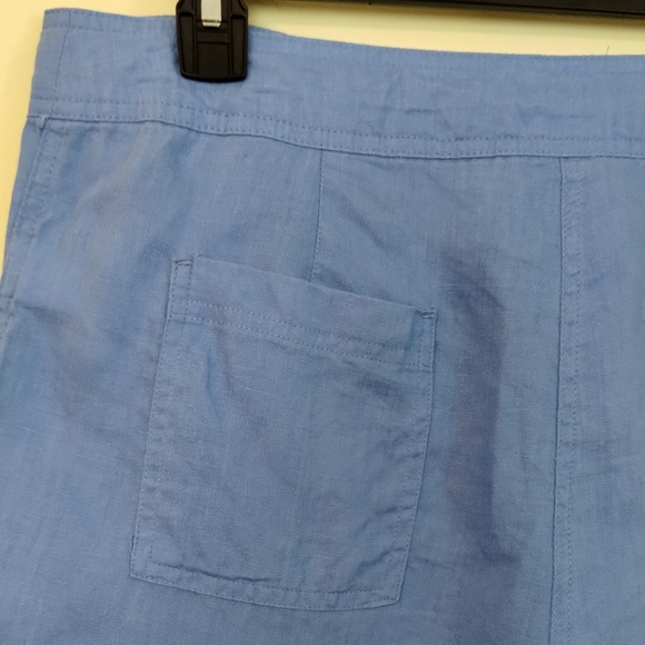 Antibes Blanc Women Short 100% Linen Chino High Rise Blue Size 10 - Picture 11 of 11